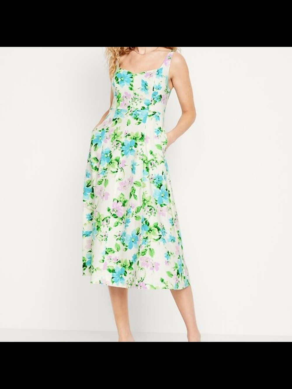 Old Navy Fit & Flare Linen Blend Sundress, Pink & Blue Floral, Sz 2X - Picture 2 of 9